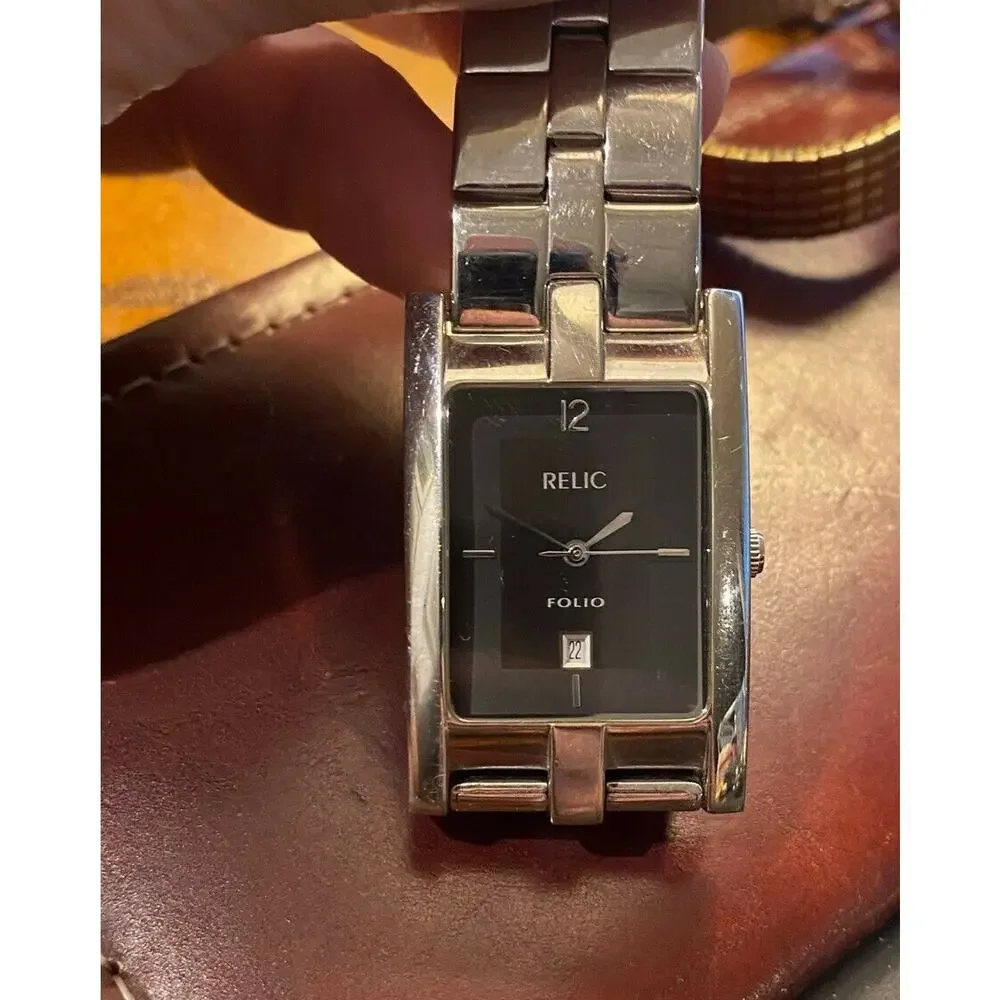 Women's 28mm silver Tone Relic Folio Watch, Black Face, All Stainless, WR 30M